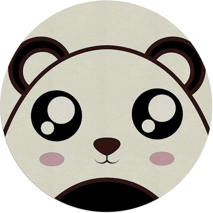 White and Black PU Leather Chair Mat for Hard Floors Cartoon Smiling Panda Animal Floor Mats Wood/Tile Protection Mat for Office &amp Home Anime Diameter 59 in