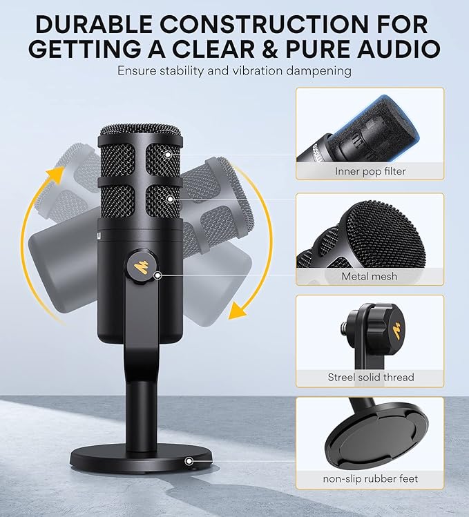 MAONO XLR Podcast Microphone Cardioid Studio Dynamic Mic for Vocal Recording Streaming Voice-Over Voice Isolation Technology Metal Mic Works for Audio Interface Mixer Sound Card-PD100