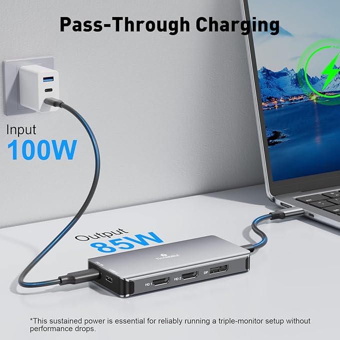 USB C Docking Station Dual Monitor Laptop Docking Station 3 Monitor USB C Hub Dual 4K@60Hz HDMI Display with DisplayPort Port 5Gbps USB-A/C Data Port 100W PD for HP/Dell/Lenovo/Laptop