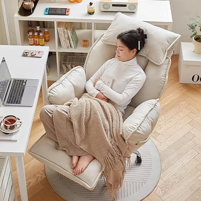 YCKEGEW Lift Chair Recliners Gaming Chair with Footrest Lazy Sofa Chair Ergonomic Study Chair Home Office Desk Chairs with Steel Base and Wheels 360° Swivel Computer Chair(Beige)