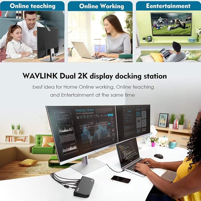 WAVLINK USB 3.0 and USB C Universal Docking Station Dual Video Monitor Display DVI HDMI VGA Gigabit Ethernet Audio 6 USB Ports for Laptop Ultrabook and PCs