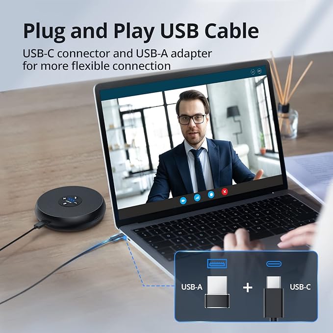 EMEET USB Speakerphone M1A Zoom Certified AI Mics 360°Voice Pickup USB Type C-A Plug&ampPlay Computer Speakers with Microphone Fast Mute Noise Reduction Echo Cancellation for 5-8 People for Zoom Te