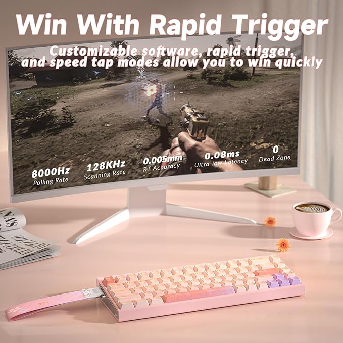 AULA Hero 68 HE Ultra - Wired Gaming Keyboard with Hall Effect Magnetic Switch CNC Aluminum Frame 8KHz Polling Rate RGB Box &amp Backlight Adjustable Actuation 65% Compact Small Gamer Keyboards