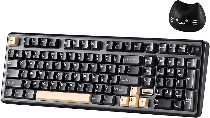 YUNZII B98 PRO QMK/VIA Wireless Mechanical Gaming Keyboard 96% Layout with Numpad and Cute Cat Knob BT/2.4G/USB-C Pre-Lubed Switch Hot Swap Gasket RGB for Win/Mac (Black Milk V2 Linear Switch)