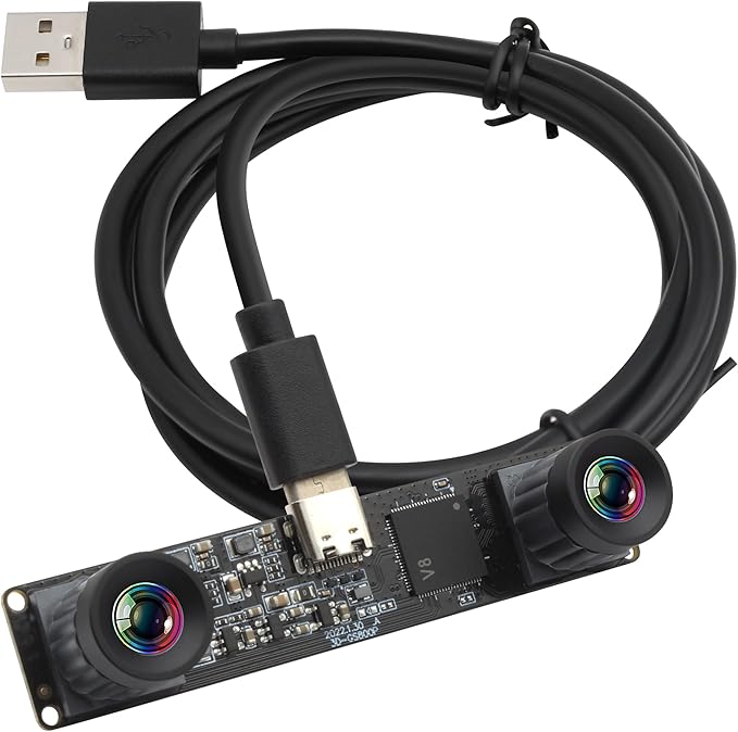 ELP 210fps Monochrome Global Shutter USB Camera Module - Dual Lens Synchronization B/W Web for PC 800P 120fps Lightburn USB2.0 OmniVision OV9281 Binocular (83 No Distortion Lens)