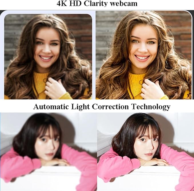 GIZNXBA 4K Webcam with Microphone for Streaming Video Calling Noise-Cancelling Mic HD Auto Light Correction Clear Audio Privacy Cover Wide Field of View for Pc