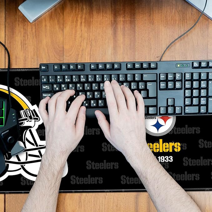 Large Gaming Mouse Pad with Non-Slip Rubber Base for Laptop Computer Desktop KeyboardBlack Design Stitched Edges Mouse Desk Mat for Football Sport Fans