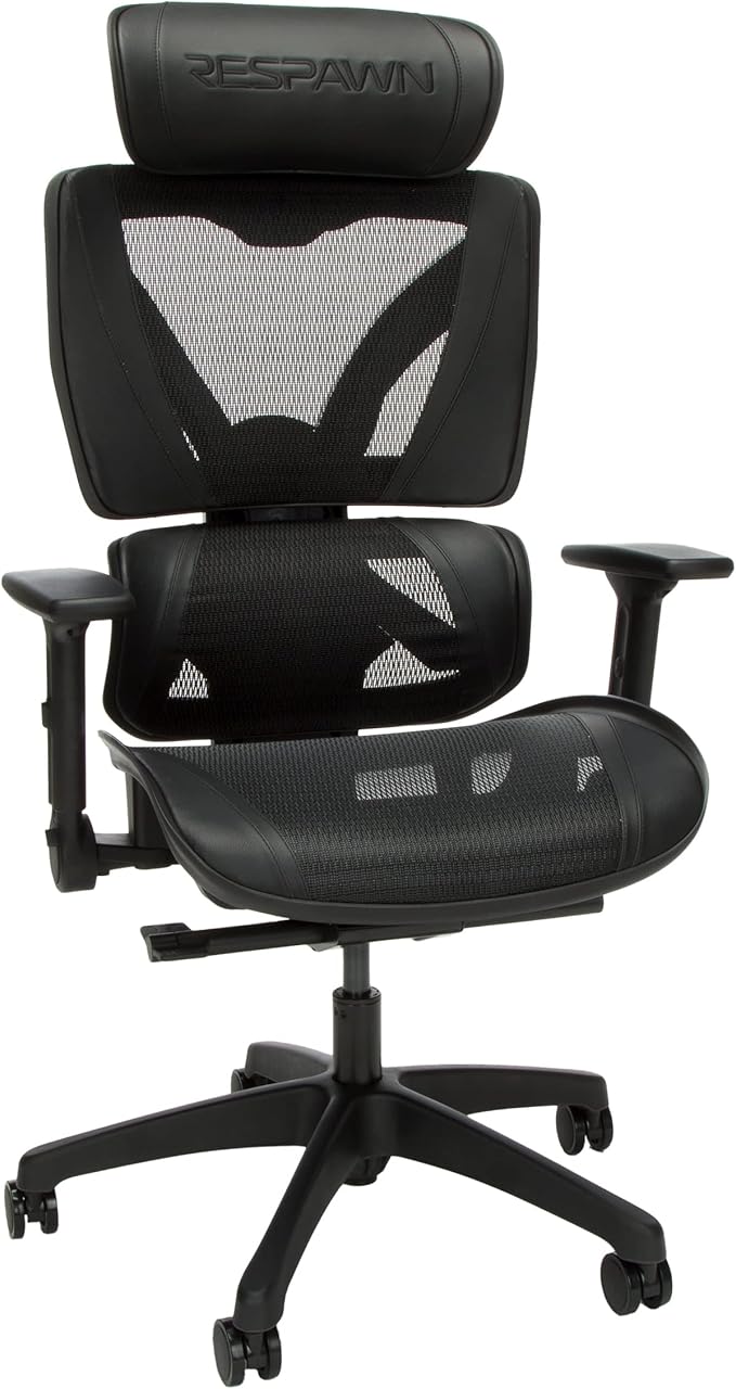 Respawn Specter Ergonomic Office Chair with Lumbar Support Headrest Adjustable Arms - Comfy Breathable Mesh Computer Desk Seat for Home Office High Back Reclining Gaming Chairs for Adults - Black