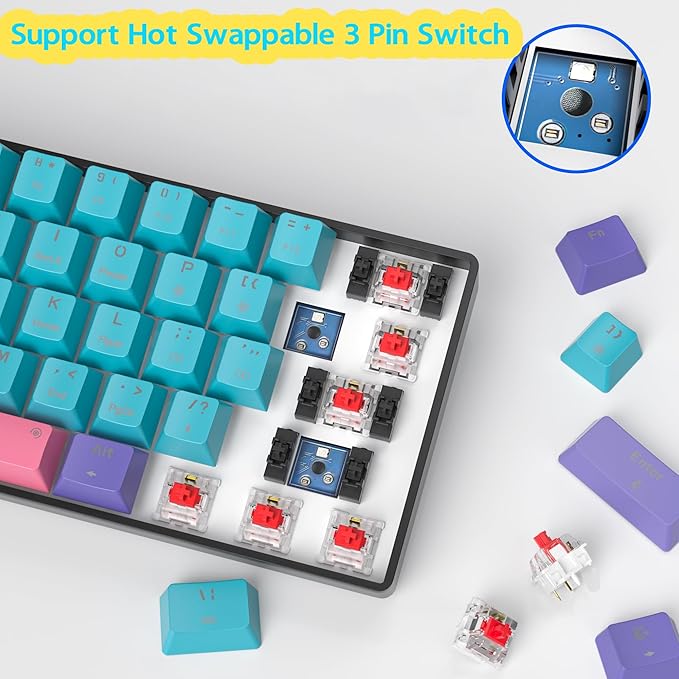 Fogruaden 60 Percent Wireless Gaming Keyboard Wired/Bluetooth Mechanical Keyboard 60% RGB Backlit Hot-Swappable Red Switch
