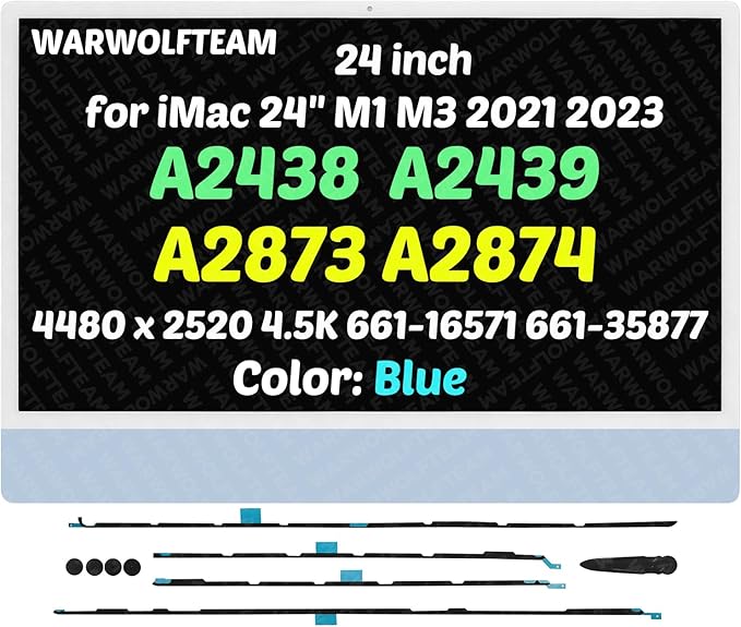 24in 4480 x 2520 4.5K Compatible with iMac211 A2438(4-Ports) M1 2021 All in One Retina EMC 3663 LCD Display Screen Assembly LG204A-214(661-16571 661-35877 Blue)