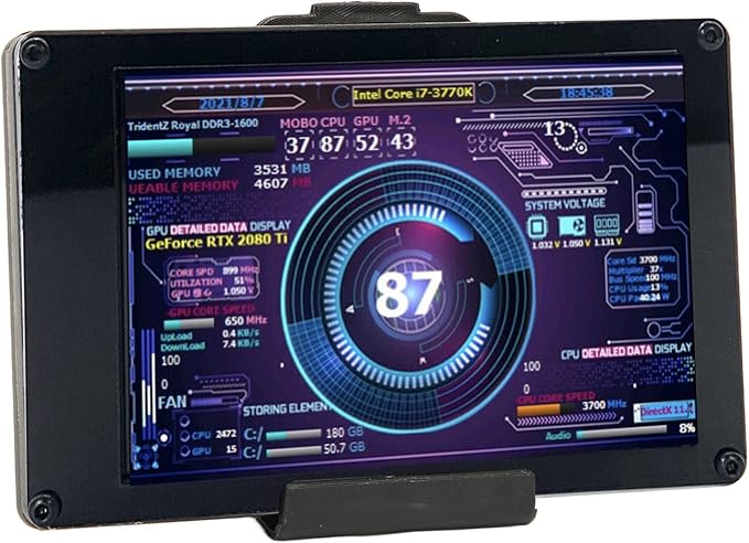 PC CPU HDD Data Monitor 3.5in Computer Temperature Display with Holder Live Readouts GPU Internet Speed Weather Visual Theme Editor USB Computer Temp Monitor for RasPi for