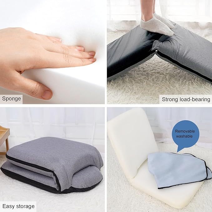 Floor Chair Office Chair with Removable Washable Cover Folding Floor Gaming Chair for Bed Lounging Reading(Grey)