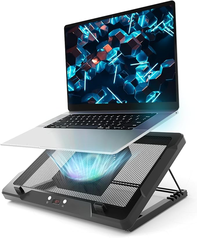 DEPGI Laptop Cooling Pad Laptop Cooler Stand with 5.5 Movable Fan Easy to Clean Auto Temp Sensor &amp 3-Speed Manual Control Ultra Quiet ≤40dB for 14–17.3 Inch LaptopsBlack