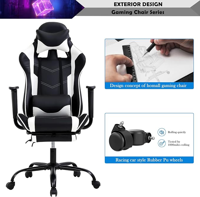 Gaming Chair for Adults with Footrest Racing Chair PC Chair Silla Gamer Chair Racing Gaming Chair Cheap Recliner Game Chair with Headrest Lumbar Support Adjustable Armrest for Kids 8-12