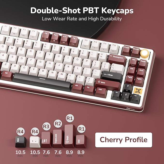 RK ROYAL KLUDGE X87 Gasket Mechanical Keyboard 75% Wireless Gaming Keyboard with Touchable X-Plate &amp Volume Knob Bluetooth/2.4GHz/Wired Hot Swappable RGB Backlit (Red Linear Cream Switch)