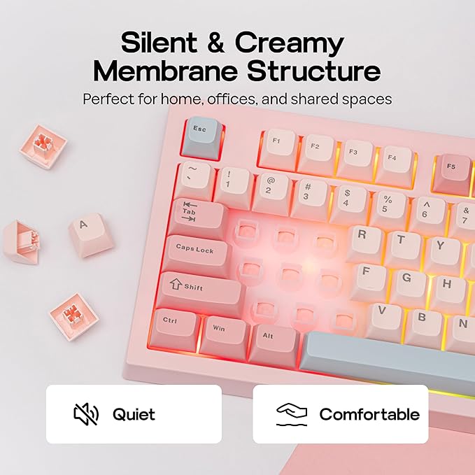 MechLands Aula S102 Membrane Gaming Keyboard with Number Pad 100% Full Size Layout USB-C Wired RGB Backlit Creamy Silicone Structure Silent Keyboard for PC Game/Office (Pink)