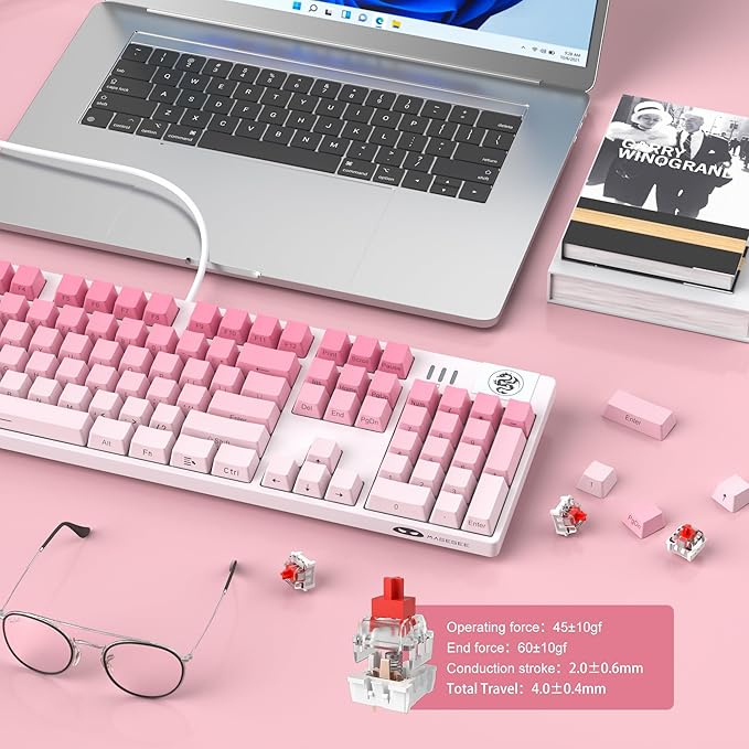 MageGee Mechanical Gaming Keyboard Wired USB RGB Backlit Keyboard 104-Key 100% Anti-Ghosting Mechanical Keyboard with Red Switches Side-Printed Keycaps for Windows PC &amp Mac