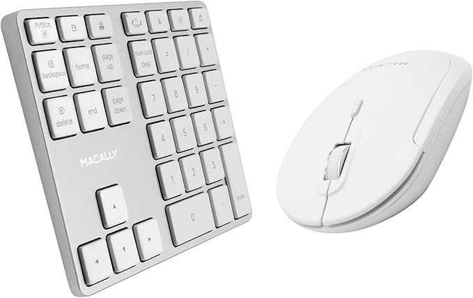 Macally Wireless Number Pad for Mac &amp PC and a Wireless Bluetooth Mouse Work with Numbers More Efficiently