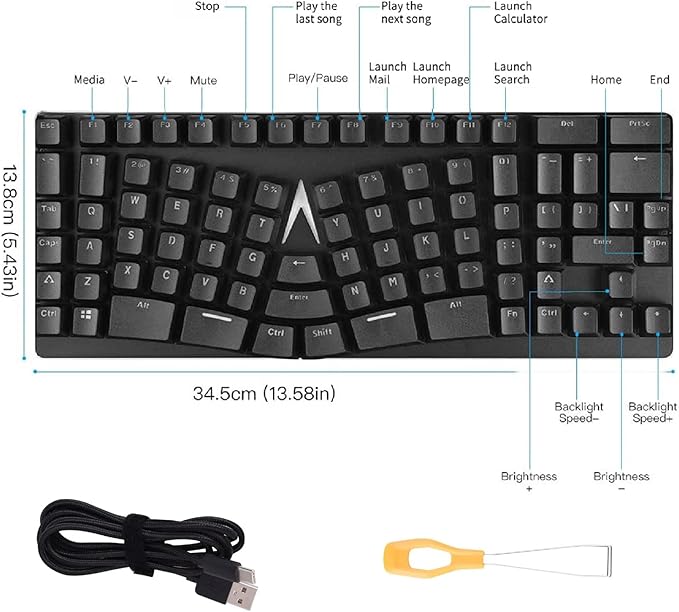 Maketheone Ergonomic Mechanical Gaming Keyboard X-Bows Butterfly Layout Mech Keebs USB-C Wired 80% Ergo KB with 86 Keys White Backlit for Desktop Computer PC (Lite Gateron Black Switches)