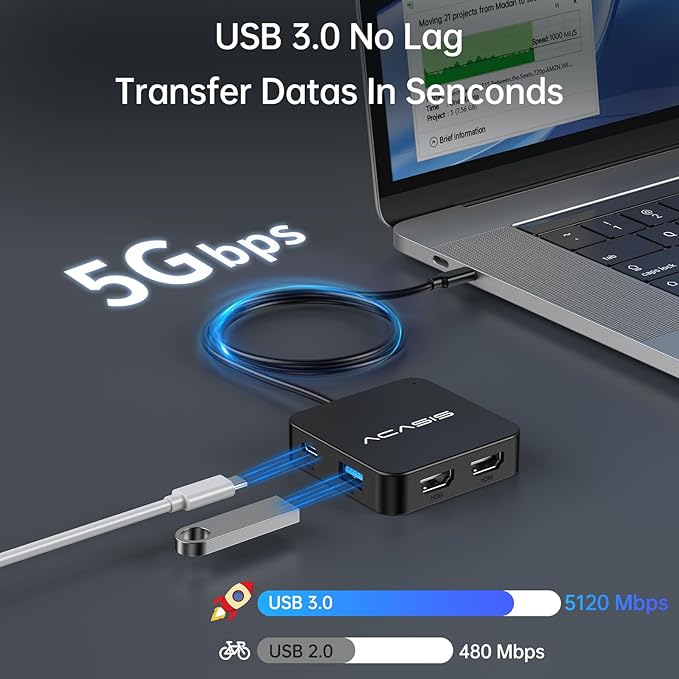 ACASIS Dual HDMI Docking Station with 100W PD Charging 5Gbps USB-C and USB-A Data Ports HDMI Hub for Dell XPS/HP/Lenovo/Surface/Yoga