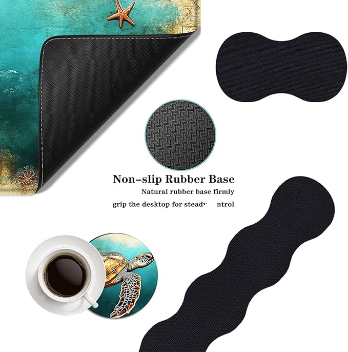 Mouse PadLarge Desk Mat Set 4in1 XL Mousepad + Keyboard Wrist Rest+Mouse Wrist Rest+Coaster with Ergonomic Desk Pad for Home Office Table Computer Cover -Sea Turtle with Coral and Ship