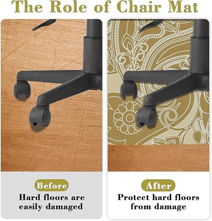 Caramel Yellow PU Leather Chair Mat for Hardwood &amp Tile Floor Antique Mild Ombre Shade Gothic Victorian Desk Chair Mat Large Anti-Slip Floor Protector for Home Office Damask Diameter 35.4 in