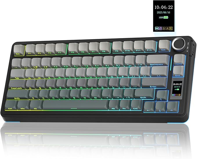 AULA S75 PRO Wireless Mechanical Keyboard with Screen&ampKnob Tri-Mode Hot Swappable Gaming Keyboard 75% Pre-lubed Switches RGB Backlit Side Printed PBT Keycaps Creamy Sounding Computer Keyboard