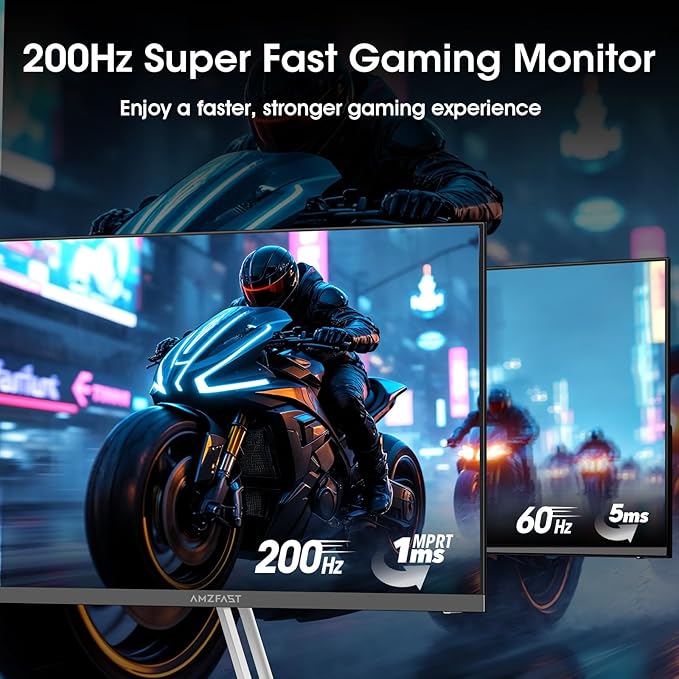 Amzfast 24 Inch Gaming Monitor 200Hz FHD 1080p Fast IPS Computer Monitor 110% sRGB 1ms HDR Support Adaptive Sync Eye Care VESA Mount HDMI 2.0 | Display Port 1.4 White Monitor AMZG24X1W