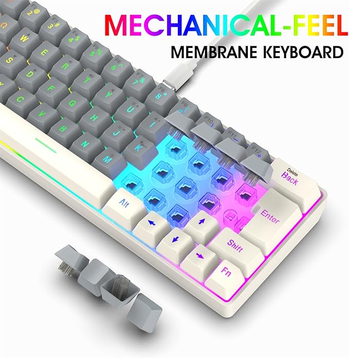 Mechanical Gaming Keyboard with LED Backlits Keyboard 63 Keys Corded Computer Keyboard for Laptop PC Gamers Office Work