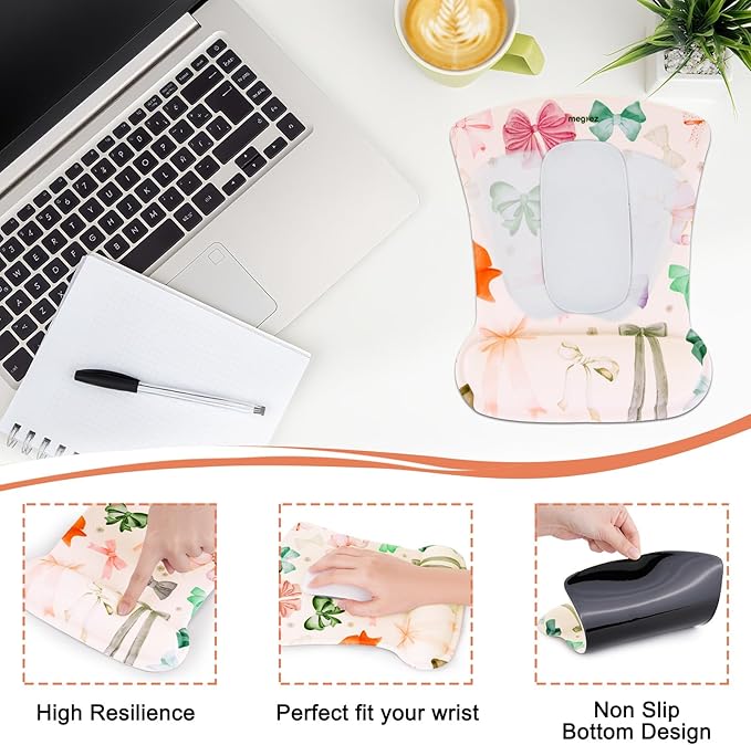 MEGREZ 4-in-1 Ergonomic Memory Foam Wrist Rest Set Desk Pad Mouse Pad with Wrist Rest Keyboard Pad Suitable for Office Workers Programmers &amp Gamers–Relieve Typing &amp Gaming Fatigue White