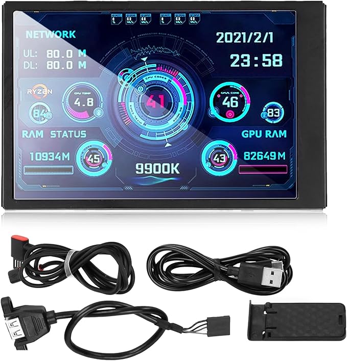 Portable Monitor 3.5in USB Mini Screen CPU Hardware Temperature Monitor Type C Sub Screen PC Temperature Display Screen for Computer Case Displays Computer Network
