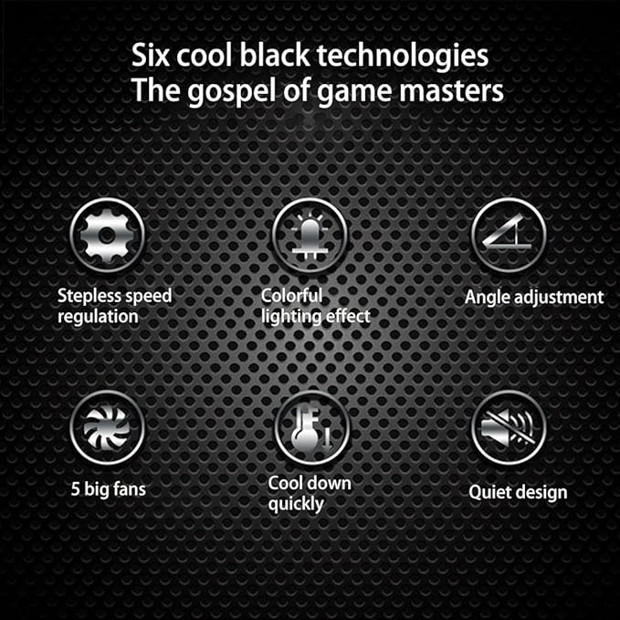 Gaming Laptop Cooling Bracket Radiator Holder with 5 Fans 2X USB Ports Quiet PC Quiet with Colorful Light