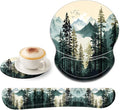 Bxgolkgd Ergonomic Gel Mouse Wrist Rest Pad and Keyboard Pad SetAnti-Slip PU Bottom Easy Typing and Relieve Wrist Pain with Cute Coaster Set (3-Mountain Forest)
