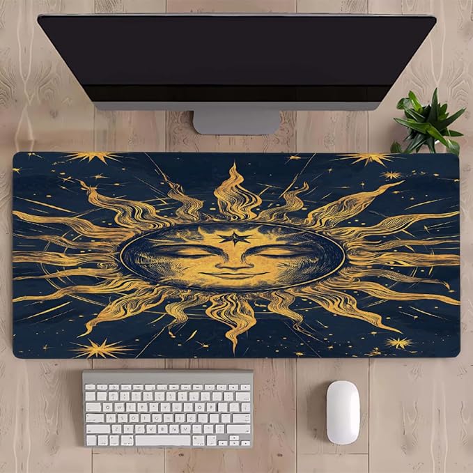 Ethnic Gold Sun Large Mouse Pad Gaming Mousepad Desk Mat for Desktop Computer Keyboard Waterproof Mouse Mat Desk Pad with Non-Slip Base for Game School Office Home 35.4 x 15.7