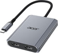 Acer USB C to Dual HDMI Adapter 4K@60Hz 4-in-1 HDMI Splitter for Dual Monitors with 100W PD USB 3.0 Docking Station Dual Monitor Compatible with Acer MacBook Air/Pro Dell XPS HP etc