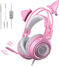 SOMIC G951s Pink Stereo Gaming Headset with Mic for PS4XboxPCMobile Phone3.5mm Noise Reduction Cat Ear Headphones Lightweight Over Ear Headphones for Woman