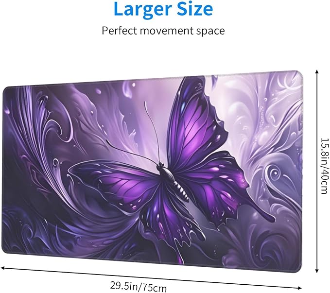 Purple Butterfly Desk Cover MatExtended Large Mouse PadComputer Laptop Mat Desk Decor for Office Game Home 30x16 Inch