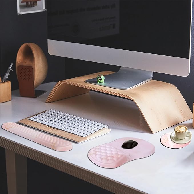 L-SPOUTTO Mouse Pad Wrist SupportErgonomic Mouse Pad with Wrist RestComputer Mouse Pads Pain Relief Keyboard Wrist Rest with CoasterComputer Mouse Pad for Laptop Keyboard Office-Pink Marble