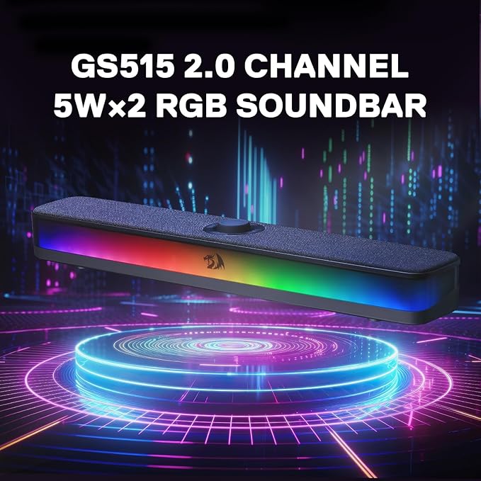 Redragon GS515 RGB Desktop Soundbar 2.0 Channel Stereo Computer Speakers for Desktop with BT 5.3 USB-C/USB Powered Black