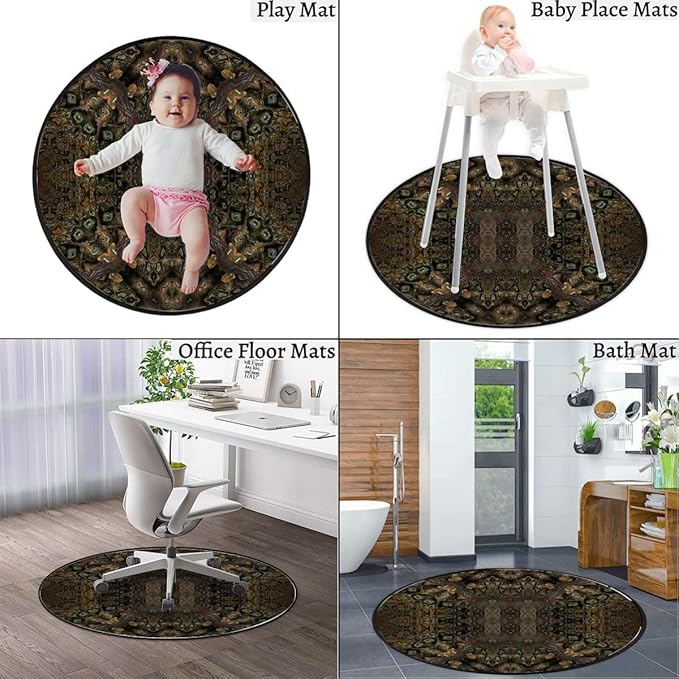 Camo Abstract Texture Gaming Chair Mat for Hardwood Floor Anti-Slip Floor Protector Game Controller Rubber Gaming Computer Chair Mat Dusty Dirty Design War ThemeGreen Cream Diameter 47.2 in