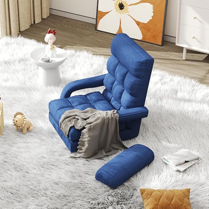 WAYTRIM 6 Position Indoor Chaise Lounge Chair Gaming Floor Chair for Teens Adults Indoor Lounge Chair Lazy Sofa for Pets with Armrests &amp Pillow Comfy Chair for Bedroom Dorm Living Room - Navy