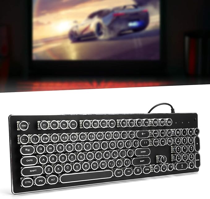 Heayzoki Wired Gaming Keyboard RGB Backlit Retro Mechanical 104 Keys Ergonomic Design for PC Computer Laptop