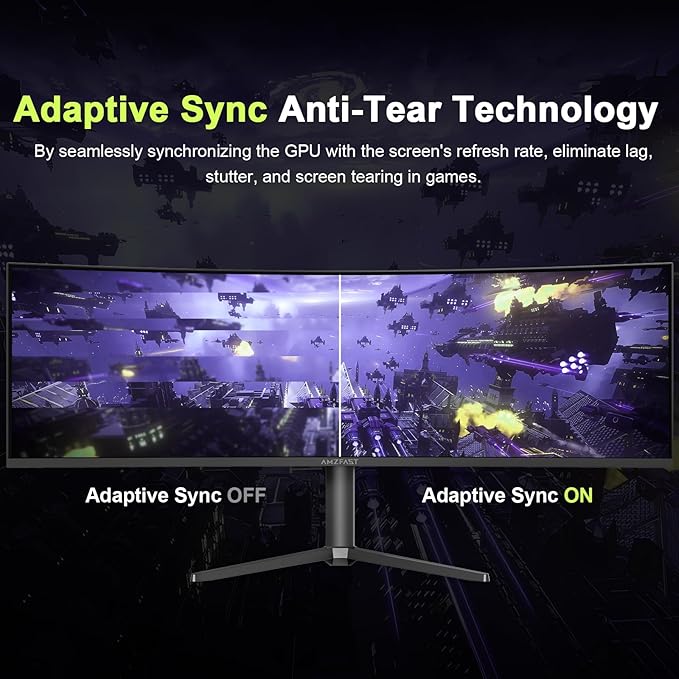 Amzfast 49 Inch Curved Monitor 120Hz DQHD 5120x1440p Ultrawide Gaming Monitor 120% sRGB 1500R 1ms MPRT HDR Adaptive Sync PIP/PBP Height Adjustable HDMI 2.0/DP 1.4 VESA 75x75 AMZG49C7U