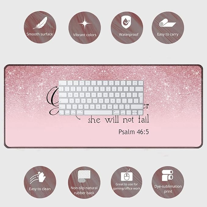 Large Gaming Mouse Pad + Mouse Wrist Rest Pad + Coaster Combination 31.5 x 11.8 Durable Non-Slip Extension Table Mat Suitable for Office and Home Bible Psalm 46-5