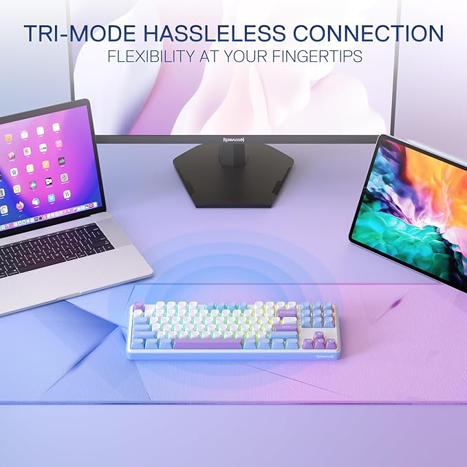 Redragon K707 PRO 80% Wireless Gasket RGB Gaming Keyboard 3-Modes 87 Keys TKL Mechanical Keyboard w/Hot-Swap Socket PBT Round Keycaps &amp 5-Layer Noise Dampening Custom Linear Switch