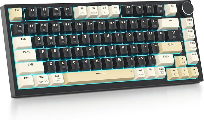 75% Wireless Creamy Mechanical Keyboard Hot Swappable Custom Keyboard RGB Backlit Gasket Gaming Keyboard 2.4G/BT5.0/USB-C Mechanical Gaming Keyboard Pre-lubed Linear Gray Cream Switches