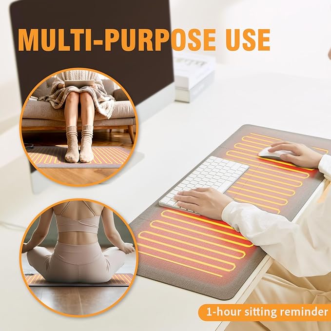 Heated Desk Pad Mouse Pad - 3-Level Temperature Control 6-Level Timer (4-9 Hours) PVC Material Desk Mat for Keyboard and Mouse31.5 x 13