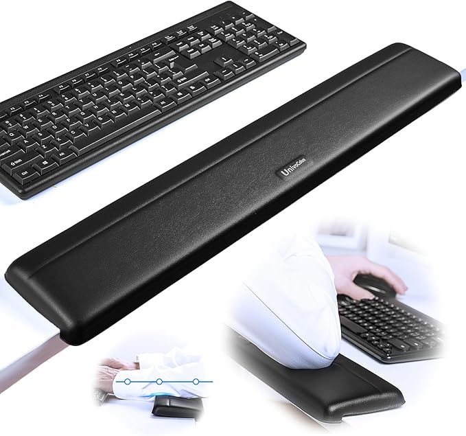 UnivoColors Long Arm Rest for Desk EdgesPU LeatherNon-SlipMemory FoamDesk Edge SupportErgonomic Design for Long-Hour Work(23.6 * 3.9 inch One-Piece Design of Black)