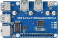 Waveshare USB 3.2 Gen1 and Gigabit Ethernet HUB HAT Compatible with Raspberry Pi Zero/Zero W/4B/3B/3B+ 3X USB 3.2 Gen1 1x Gigabit Ethernet No Driver Required