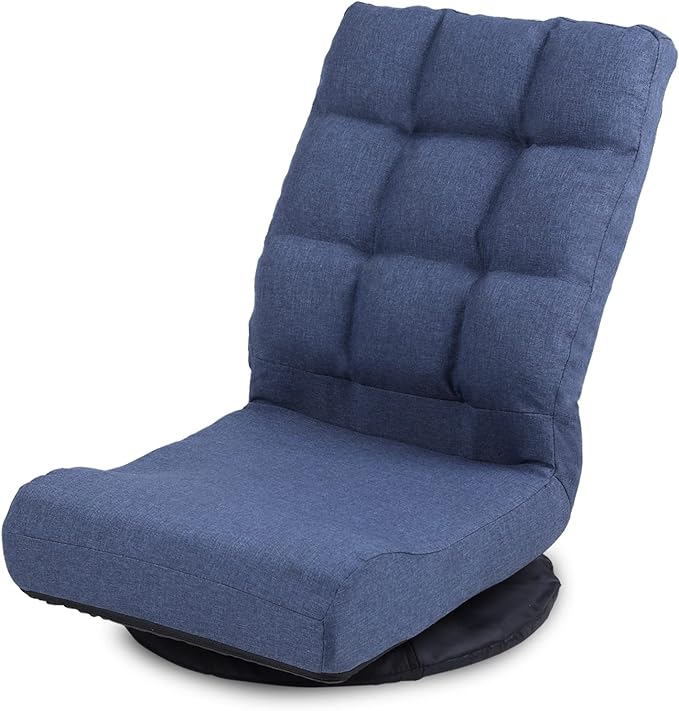 Swivel Floor Chair for Adults with Back Support Adjustable Floor Gaming Chair for TV Reading Playing Video GamesFloor Lounge Chair with Lumbar Support Folding Design 8858Z(Blue)